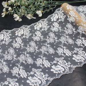 Fabricant de garnitures en dentelle brod&eacute;e de feuilles florales blanches - Dentelle en tulle de 25,5 cm pour mari&eacute;e et robe